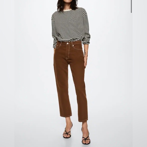 Mango Denim - Mango High Waist Cropped Brown Denim Jeans Havana SZ 8